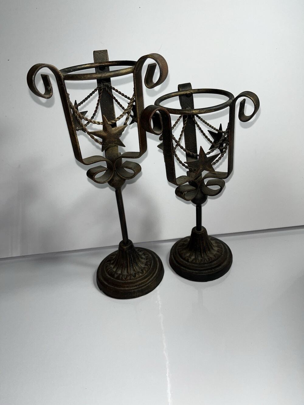 Set Of 2 Rustic Western Metal Star Candle Holders Texas Ranch Farmhouse